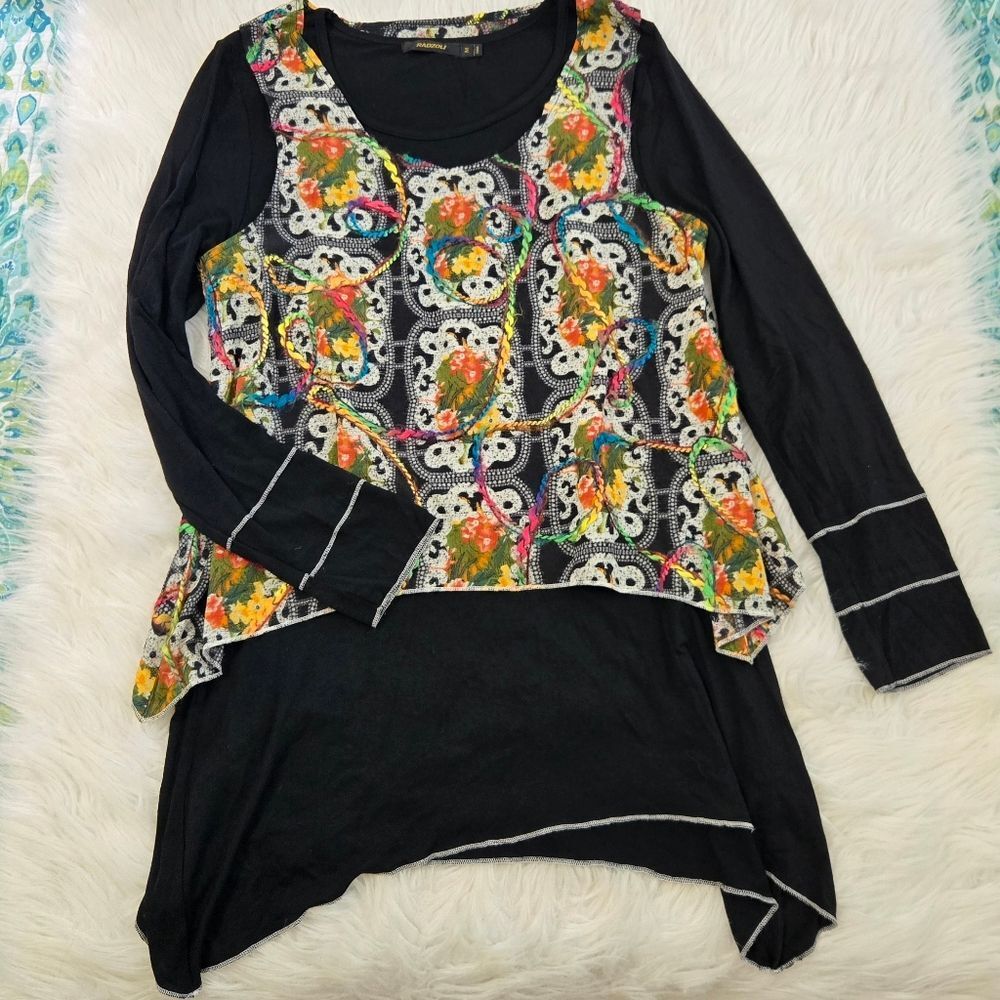 RADZOLI Tunic Med Artsy Abstract Boho Art To Wear Layered Asymmetrical Lagenlook